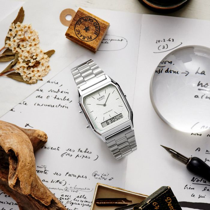 Reloj Vintage correa de Acero inoxidable AQ-230A-7A