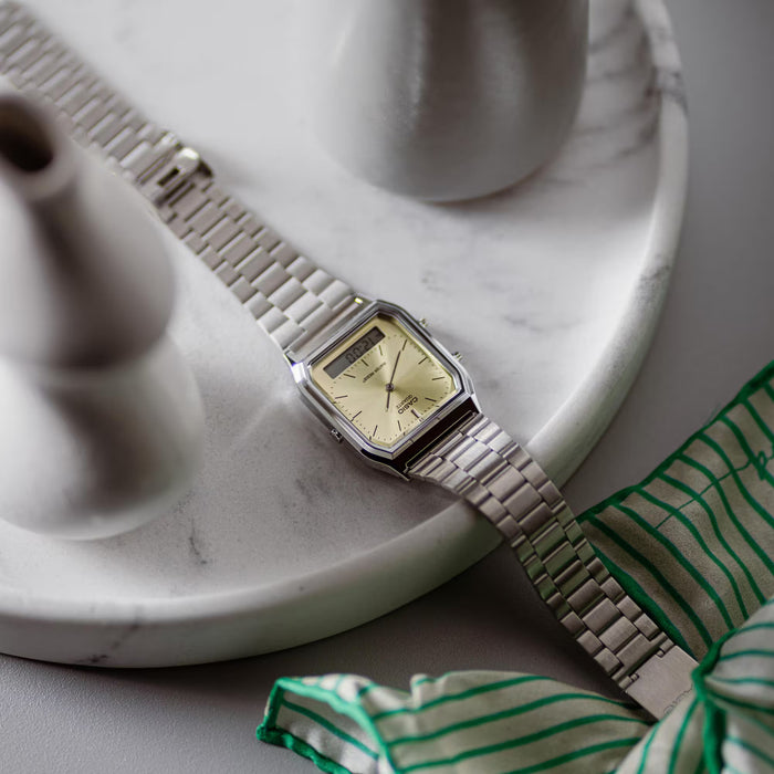 Reloj Vintage correa de Acero inoxidable AQ-230A-9A
