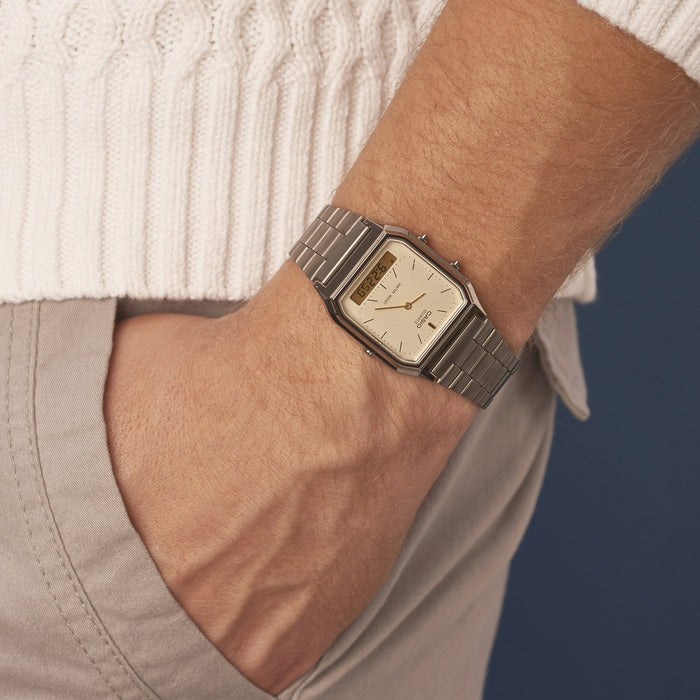 Reloj Vintage correa de Acero inoxidable AQ-230GG-9A
