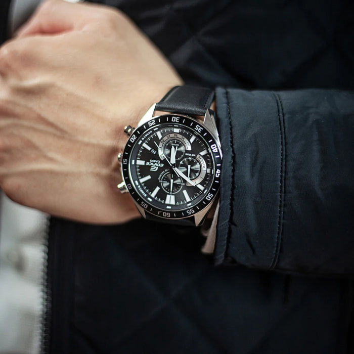 Reloj Edifice casual correa de Cuero EFV-620L-1AV